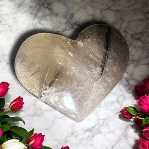 Black Tourmaline and Gold Rutilated Quartz Heart Carving (#3)‎
